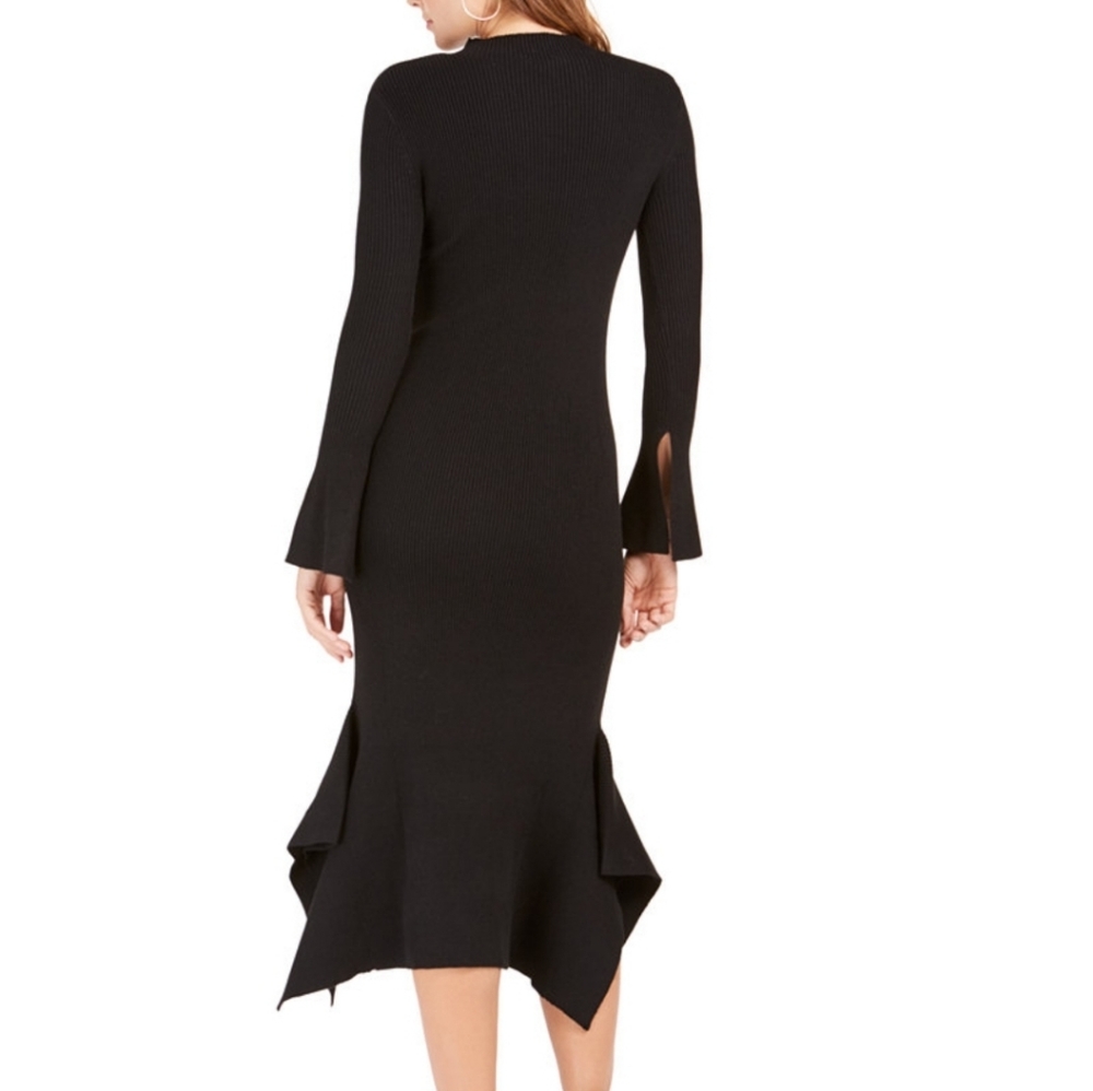 Brand new Lucy Paris Black Ribbed mermaid Handkerchief Sweater Dress- size Large - Picture 4 of 8